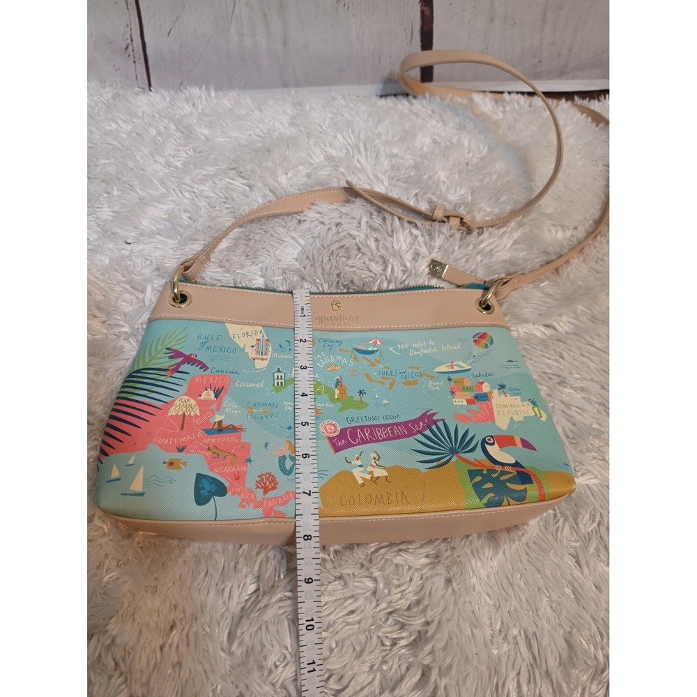 Spartina 449 Greetings from the Caribbean Sea Map Crossbody Bag Blue Tan Multi - Picture 7 of 11